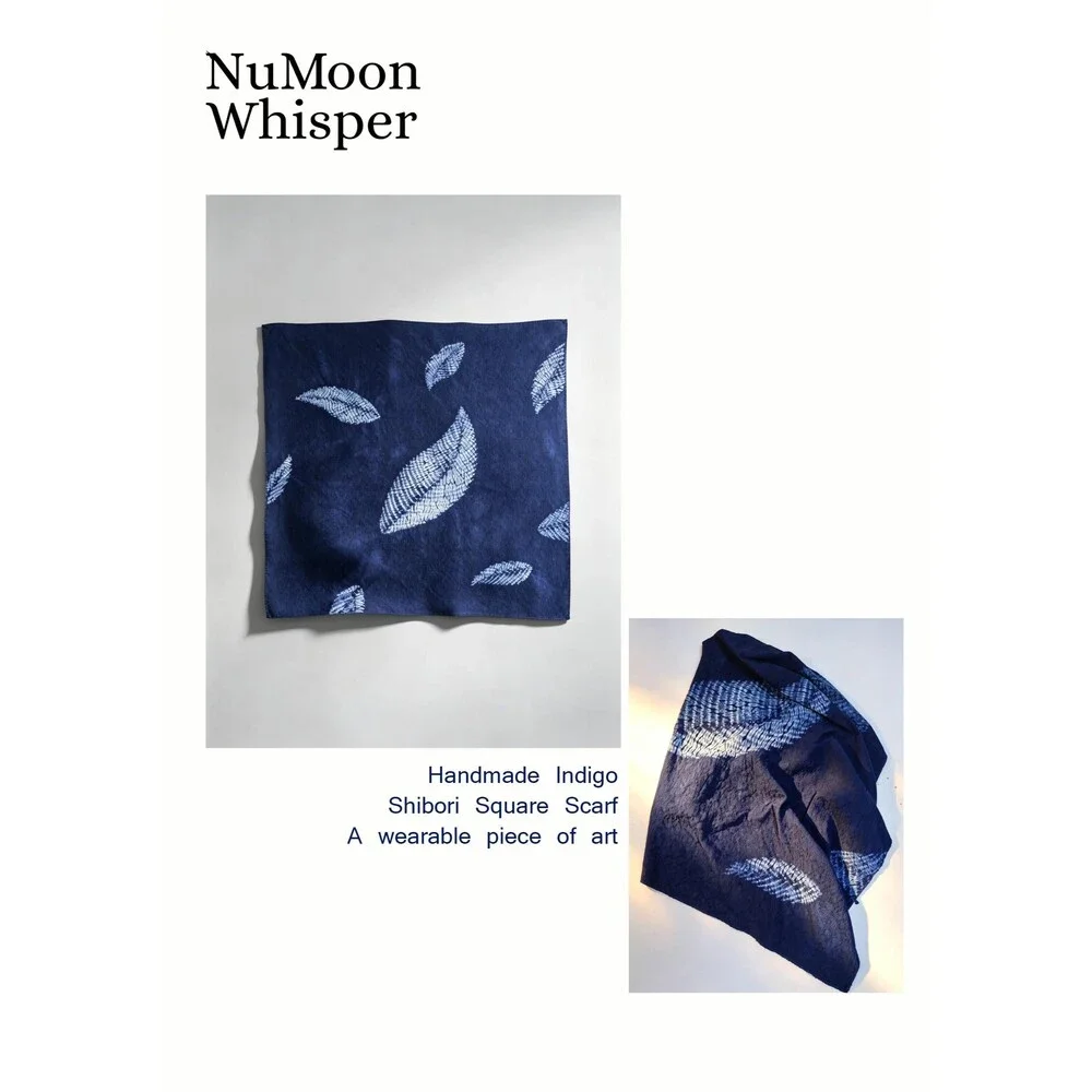Hand-Dyed Cotton Blend Scarf | Indigo Shibori Square Scarf | Botanical Scarf